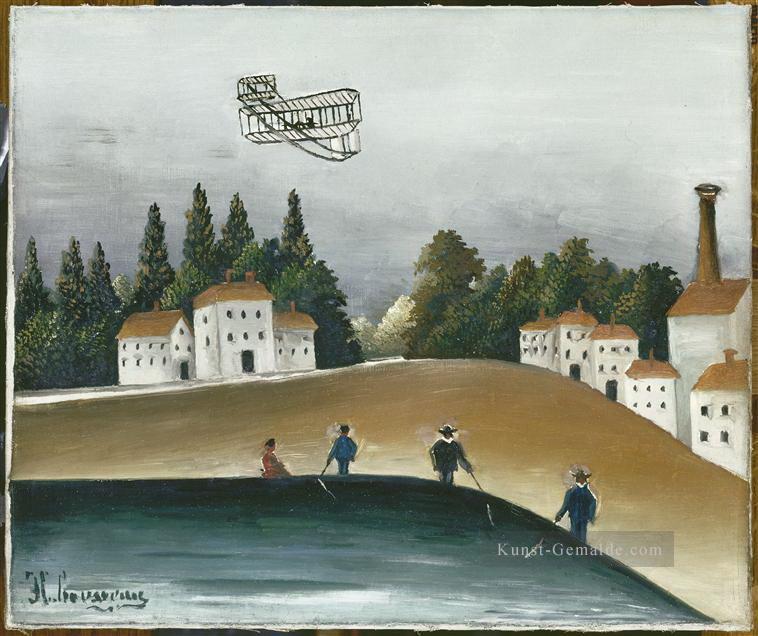 Die Fischer und das Zweiflugzeug 1908 Henri Rousseau Post Impressionismus Naive Primitivismus Ölgemälde